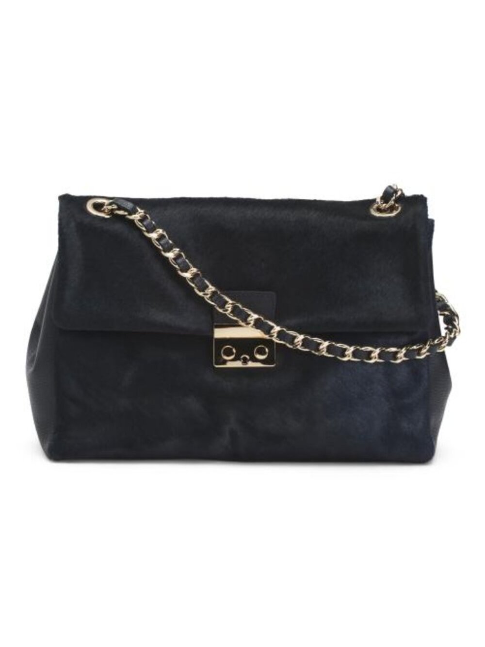 CLAUDIA Made In Italy Haircalf And Leather Flap Shoulder Bag With Chain Strap